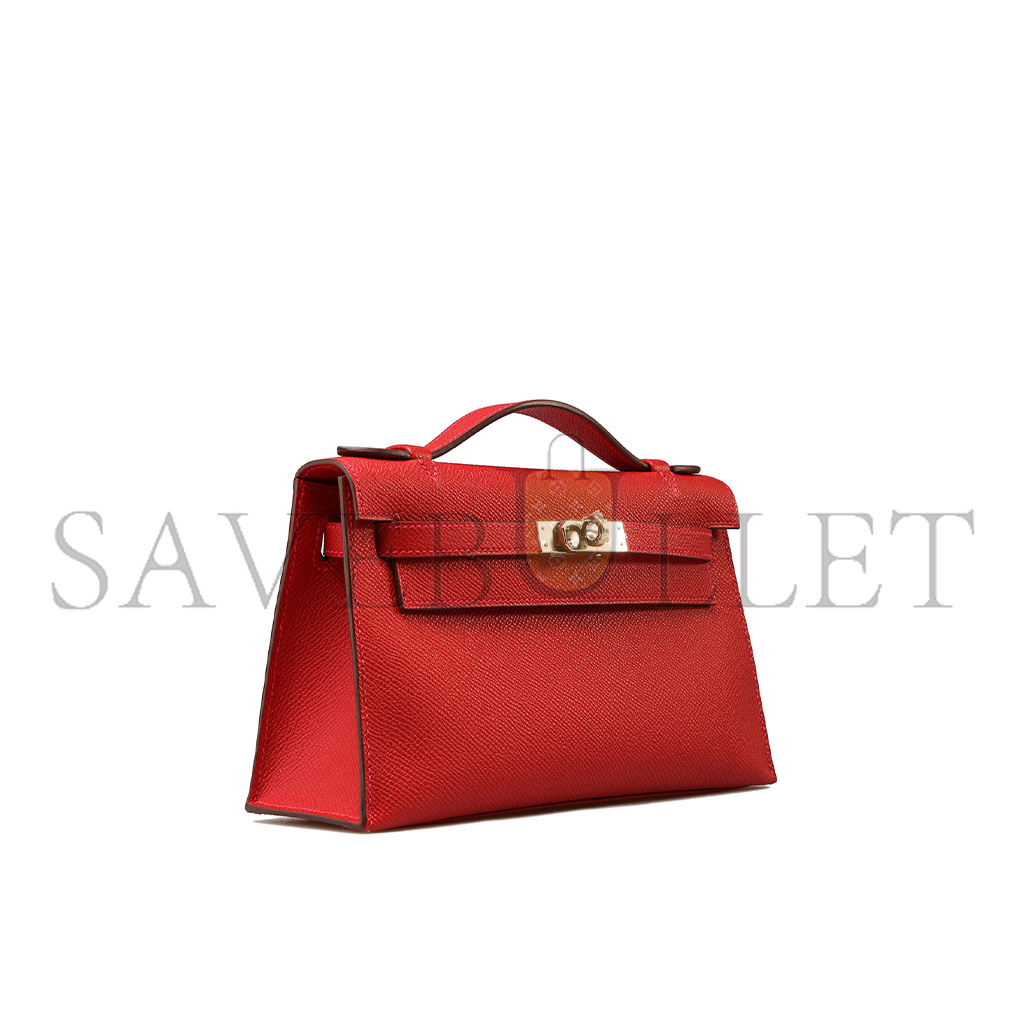 H**mes kelly pochette rouge casaque epsom with palladium hardware (22*14*7cm)